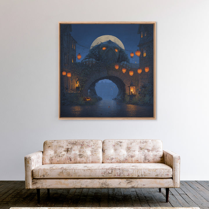 The Bridge Troll At Midnight, Square Wall Art, Spooky Home Decor, Canvas Print, Halloween Wall Decor, Gothic Home Decor, Halloween Decor