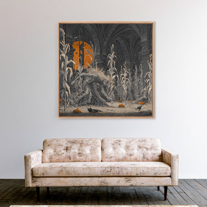 The Cornfield Crawler, Square Wall Art, Gothic Horror Wall Art, Framed Canvas Print, Halloween Wall Decor, Gothic Home Decor