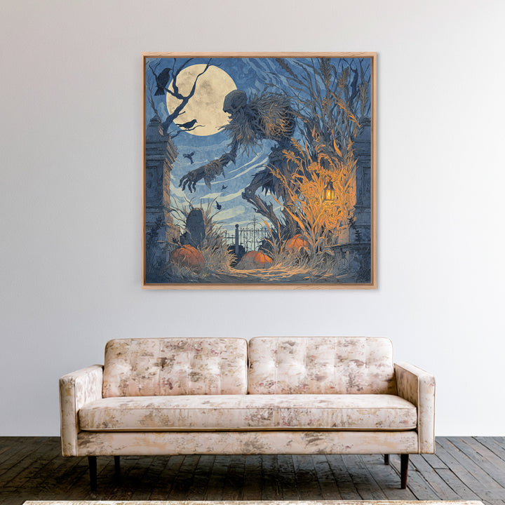 The Harvest Demon, Square Wall Art, Spooky Home Decor, Canvas Print, Halloween Wall Decor, Gothic Home Decor, Dark Fantasy Art