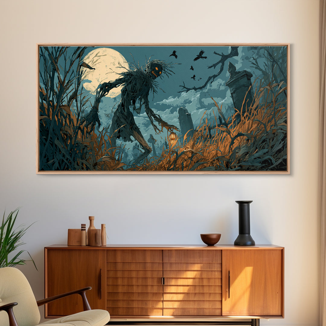 The Harvest Demon, Wide Panoramic Art, Dark Halloween Decor, Canvas Print, Halloween Wall Decor, Gothic Home Decor, Macabre Wall Art