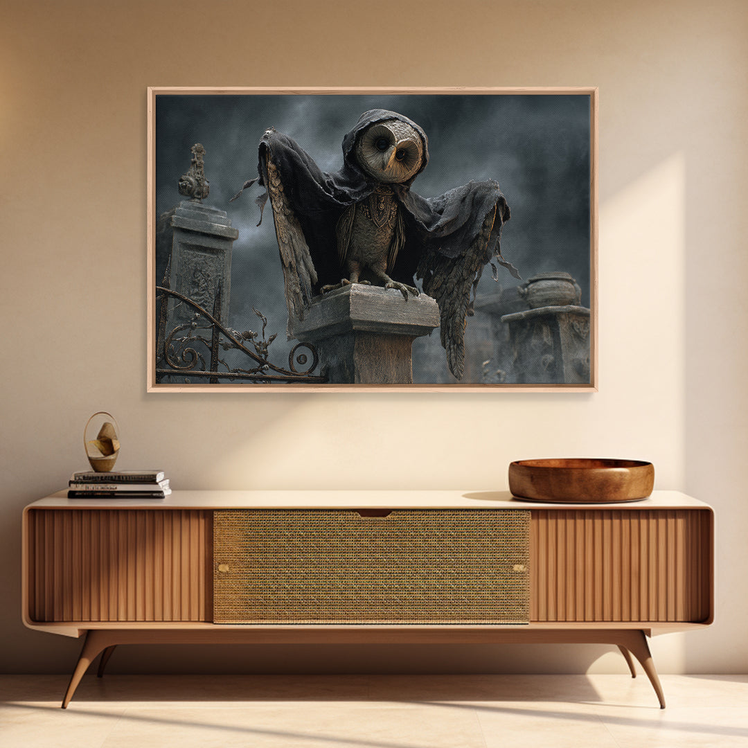 The Owl-Faced Omen, Landscape Wall Art, Dark Halloween Decor, Canvas Print, Halloween Wall Decor, Gothic Home Decor, Spooky Wall Decor
