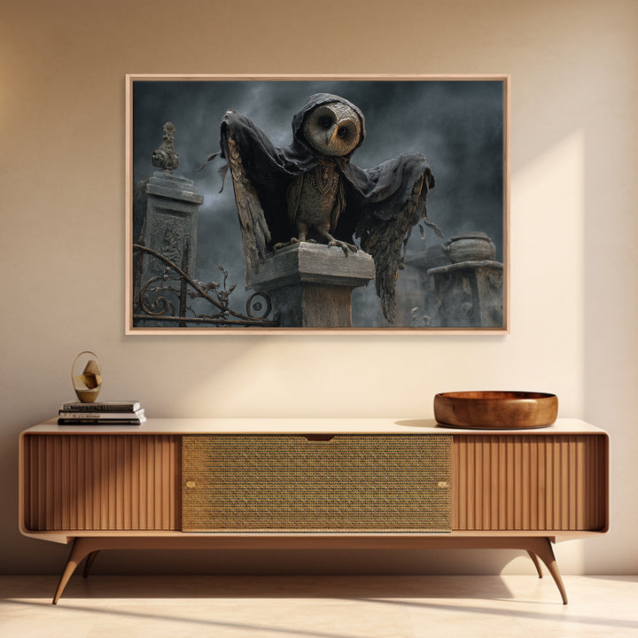 The Owl-Faced Omen, Landscape Wall Art, Dark Halloween Decor, Canvas Print, Halloween Wall Decor, Gothic Home Decor, Spooky Wall Decor