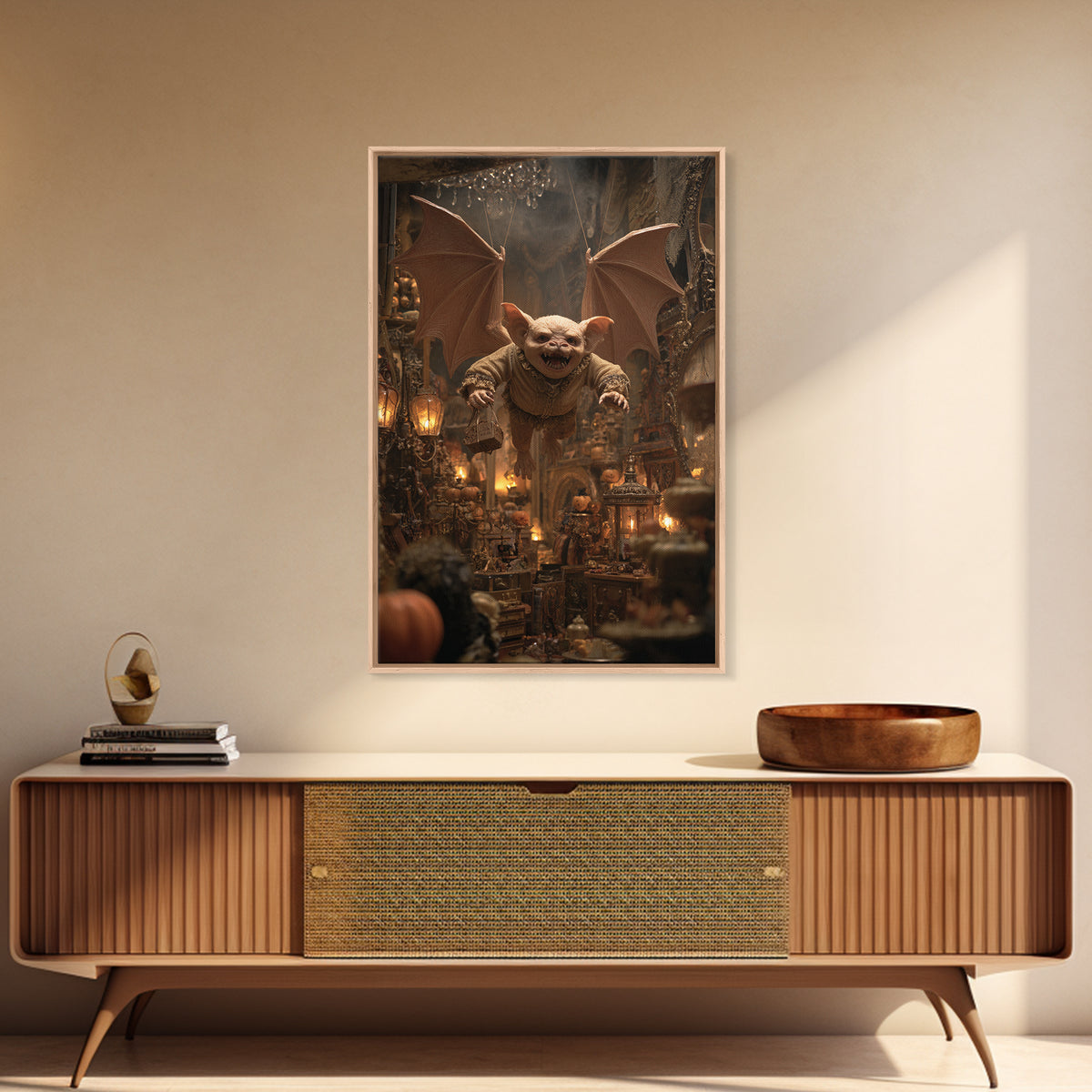 The Bat-Winged Imp, Vertical Wall Art, Macabre Wall Art, Framed Canvas Print, Halloween Wall Decor, Gothic Home Decor, Spooky Wall Decor