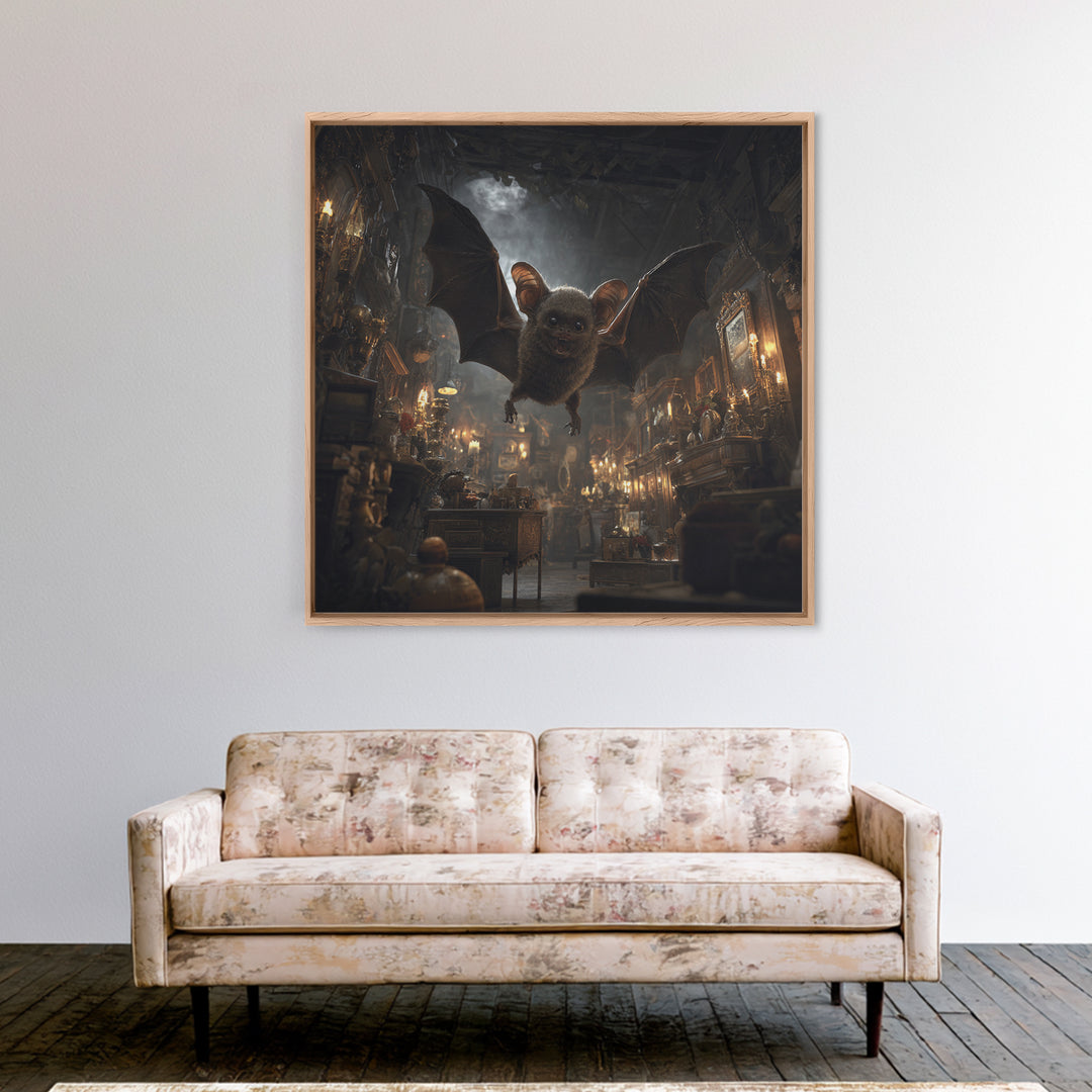 The Bat-Winged Imp, Square Wall Art, Haunted Gothic Art, Framed Canvas Print, Halloween Wall Decor, Gothic Home Decor, Macabre Wall Art