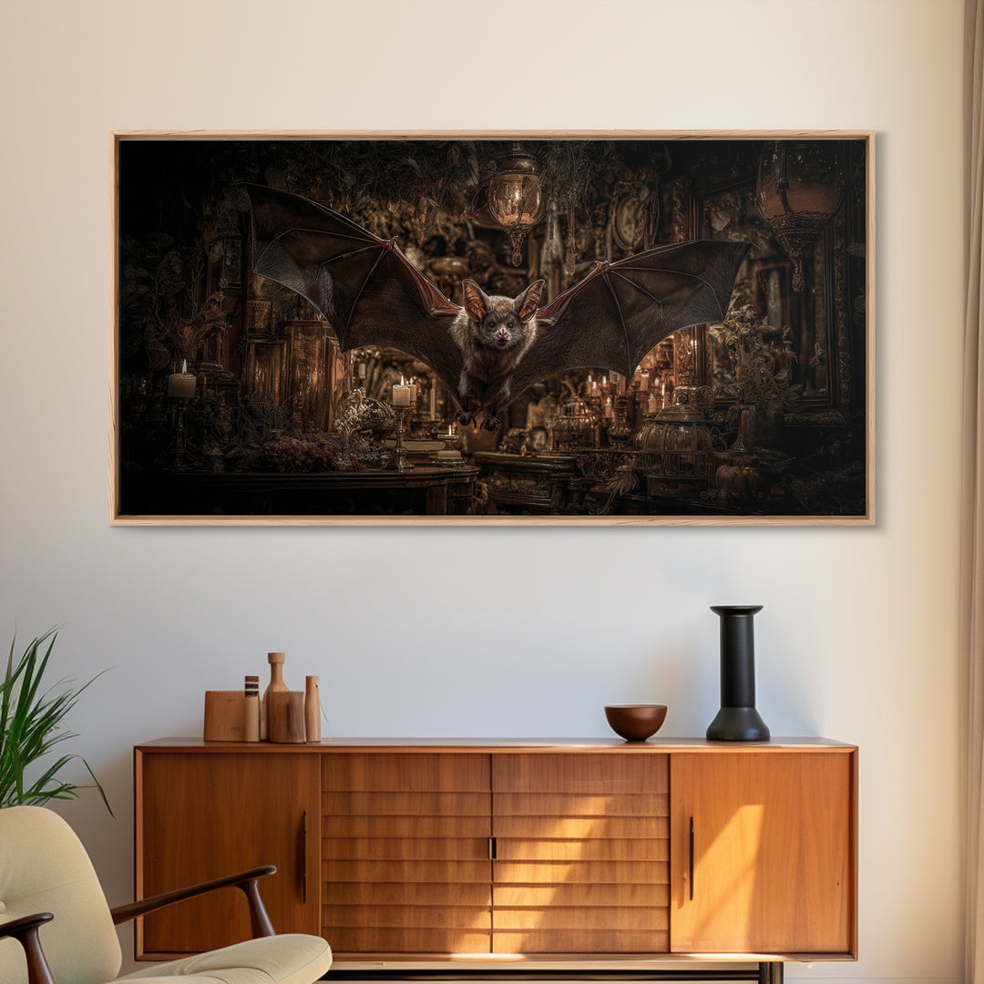 The Bat-Winged Imp, Wide Panoramic Art, Dark Fantasy Wall Art, Canvas Print, Halloween Wall Decor, Gothic Home Decor, Halloween Decor