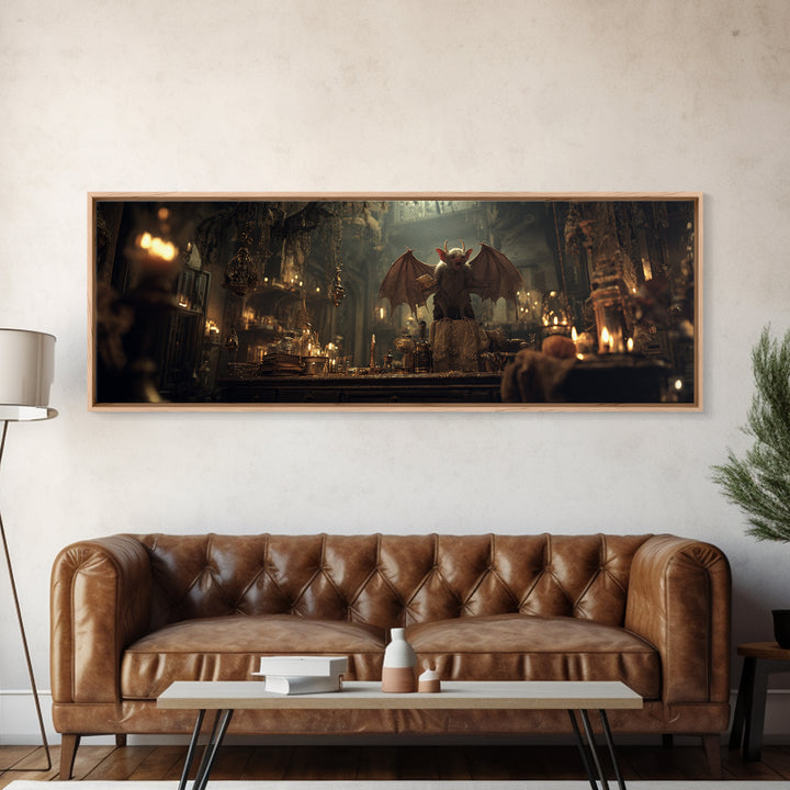 The Bat-Winged Imp, Extra Wide Wall Art, Dark Halloween Decor, Canvas Print, Halloween Wall Decor, Gothic Home Decor, Dark Fantasy Art