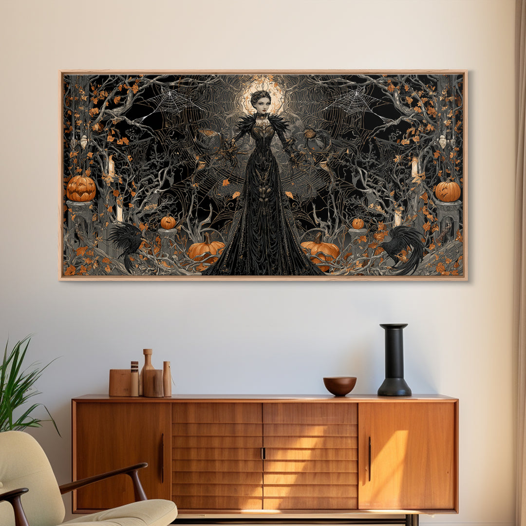 The Spider Queen, Wide Panoramic Art, Dark Halloween Decor, Canvas Print, Halloween Wall Decor, Gothic Home Decor, Dark Fantasy Art