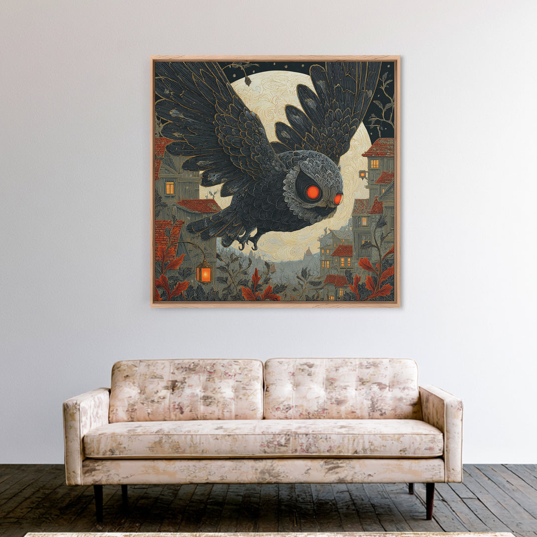 The Red-Eyed Moth Creature, Square Wall Art, Dark Halloween Decor, Canvas Print, Halloween Wall Decor, Gothic Home Decor, Macabre Wall Art