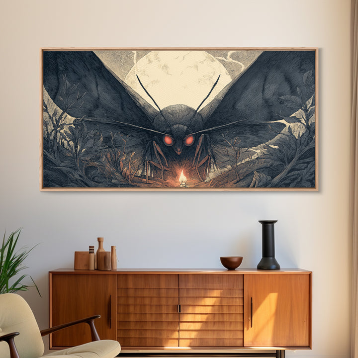 The Red-Eyed Moth Creature, Wide Panoramic Art, Spooky Home Decor, Canvas Print, Halloween Wall Decor, Gothic Home Decor, Macabre Wall Art
