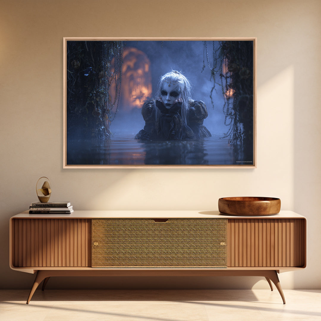 The Lake Phantom, Landscape Wall Art, Macabre Wall Art, Framed Canvas Print, Halloween Wall Decor, Gothic Home Decor, Halloween Wall Art