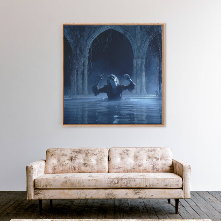 The Lake Phantom, Square Wall Art, Dark Fantasy Wall Art, Canvas Print, Halloween Wall Decor, Gothic Home Decor, Dark Fantasy Art
