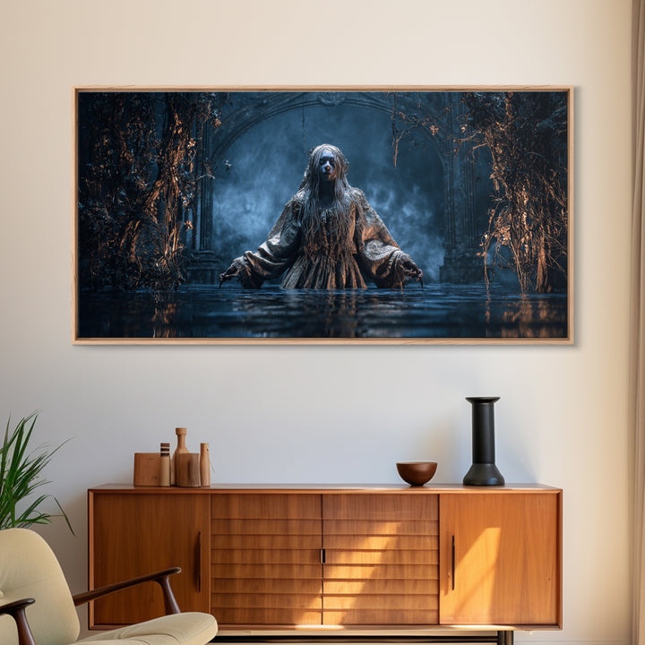 The Lake Phantom, Wide Panoramic Art, Dark Fantasy Wall Art, Canvas Print, Halloween Wall Decor, Gothic Home Decor, Collectible Wall Decor
