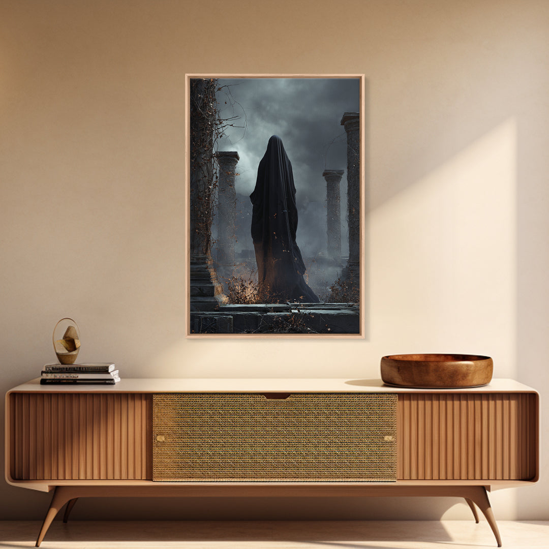 The Stone-Circle Spirit, Vertical Wall Art, Spooky Home Decor, Canvas Print, Halloween Wall Decor, Gothic Home Decor, Dark Fantasy Art