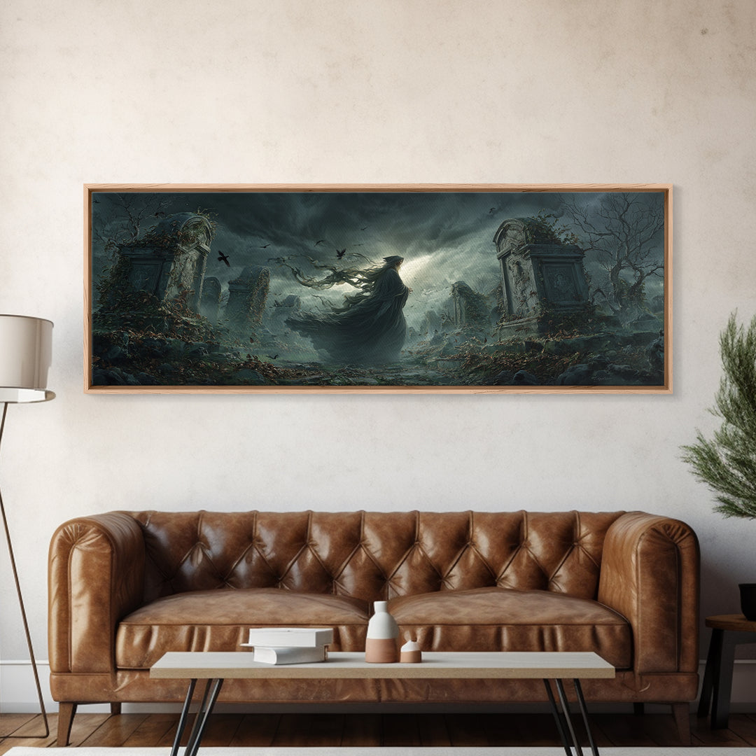 The Stone-Circle Spirit, Extra Wide Wall Art, Macabre Wall Art, Framed Canvas Print, Halloween Wall Decor, Gothic Home Decor