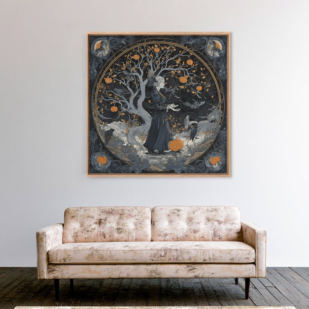 The Orchard Hag, Square Wall Art, Macabre Wall Art, Framed Canvas Print, Halloween Wall Decor, Gothic Home Decor, Statement Wall Art