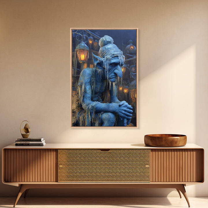 The Frost Goblin, Vertical Wall Art, Gothic Horror Wall Art, Framed Canvas Print, Halloween Wall Decor, Gothic Home Decor