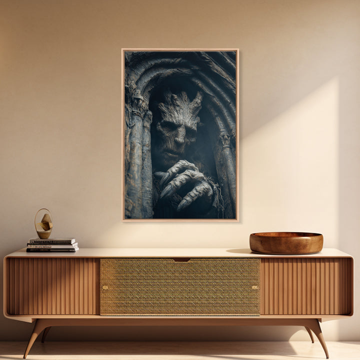 The Hollow-Tree Monster, Vertical Wall Art, Spooky Home Decor, Canvas Print, Halloween Wall Decor, Gothic Home Decor, Macabre Wall Art