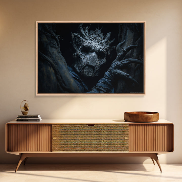 The Hollow-Tree Monster, Landscape Wall Art, Macabre Wall Art, Framed Canvas Print, Halloween Wall Decor, Gothic Home Decor