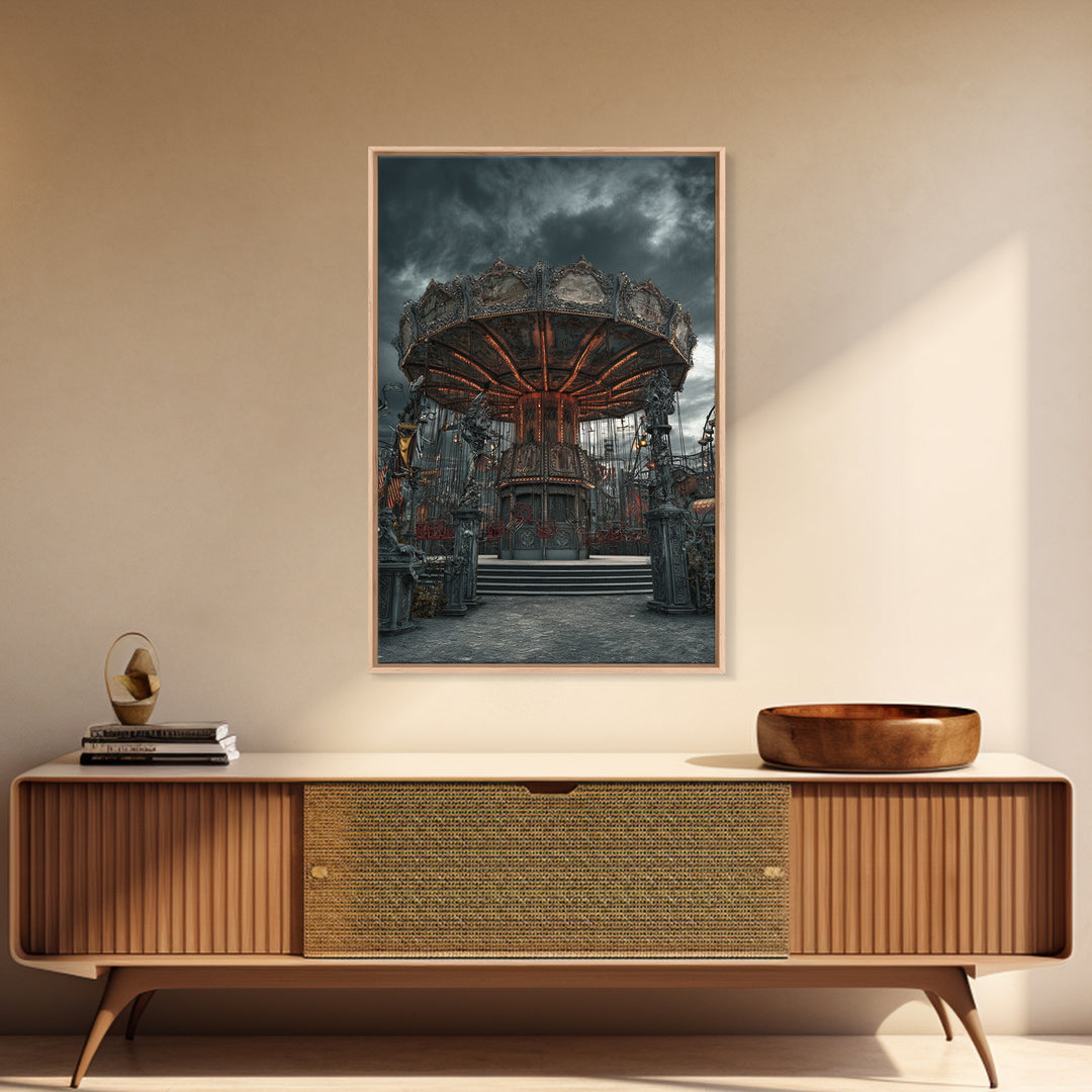 The Abandoned Carnival, Vertical Wall Art, Macabre Wall Art, Framed Canvas Print, Halloween Wall Decor, Gothic Home Decor