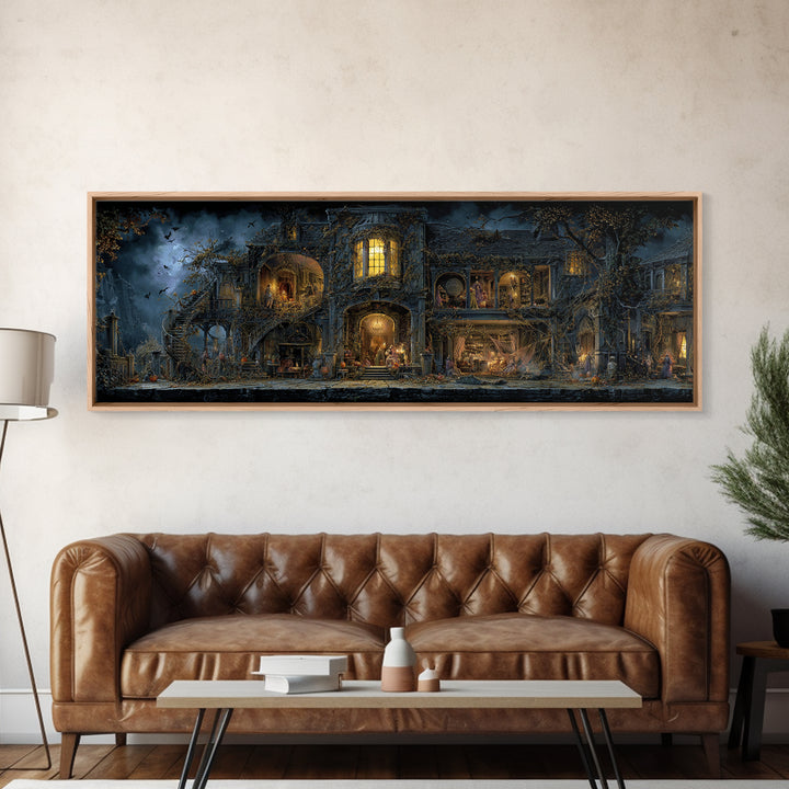 The Haunted Manor, Extra Wide Wall Art, Gothic Horror Wall Art, Framed Canvas Print, Halloween Wall Decor, Gothic Home Decor