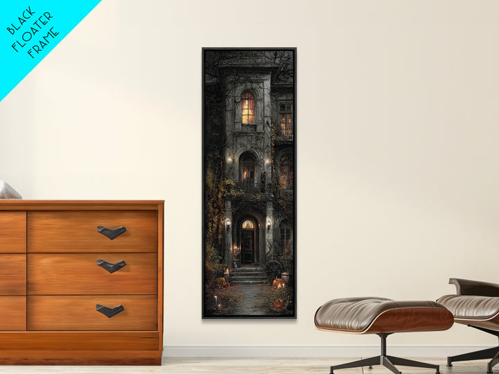 The Haunted Manor, Tall Narrow Wall Art, Gothic Horror Wall Art, Framed Canvas Print, Halloween Wall Decor, Gothic Home Decor