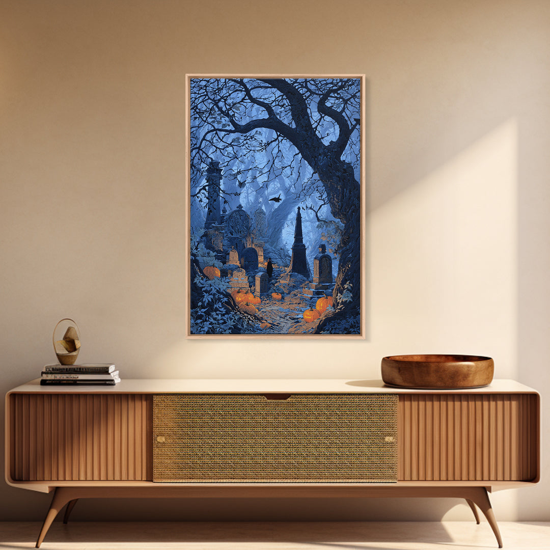 The Moonlit Cemetery, Vertical Wall Art, Spooky Home Decor, Canvas Print, Halloween Wall Decor, Gothic Home Decor, Horror Wall Art
