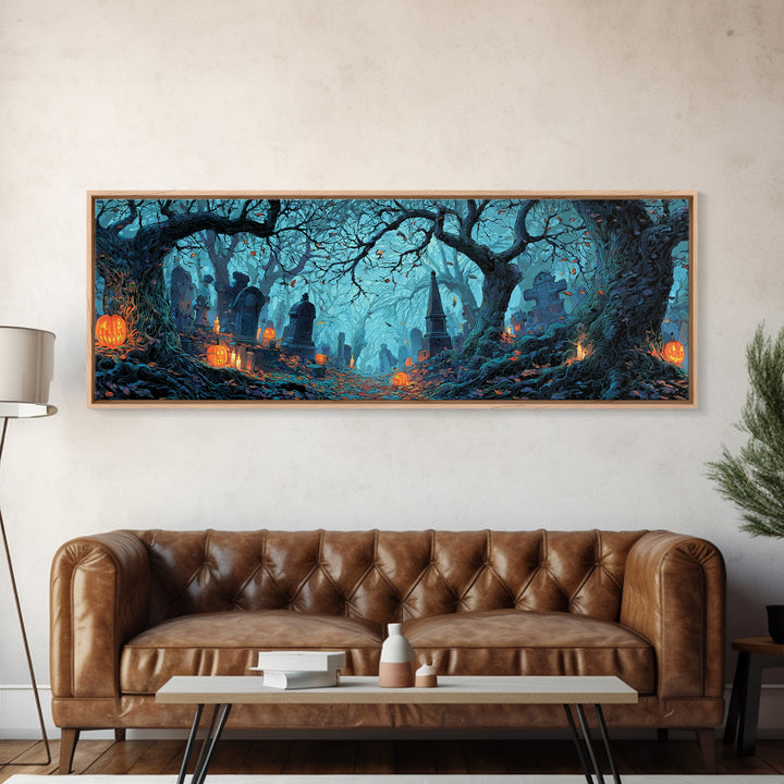 The Moonlit Cemetery, Extra Wide Wall Art, Dark Fantasy Wall Art, Canvas Print, Halloween Wall Decor, Gothic Home Decor, Spooky Wall Decor