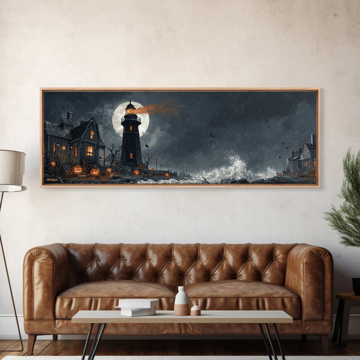 The Cursed Lighthouse, Extra Wide Wall Art, Macabre Wall Art, Framed Canvas Print, Halloween Wall Decor, Gothic Home Decor