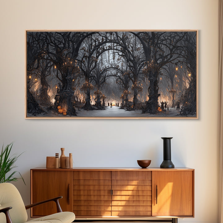The Witch'S Forest, Wide Panoramic Art, Gothic Horror Wall Art, Framed Canvas Print, Halloween Wall Decor, Gothic Home Decor