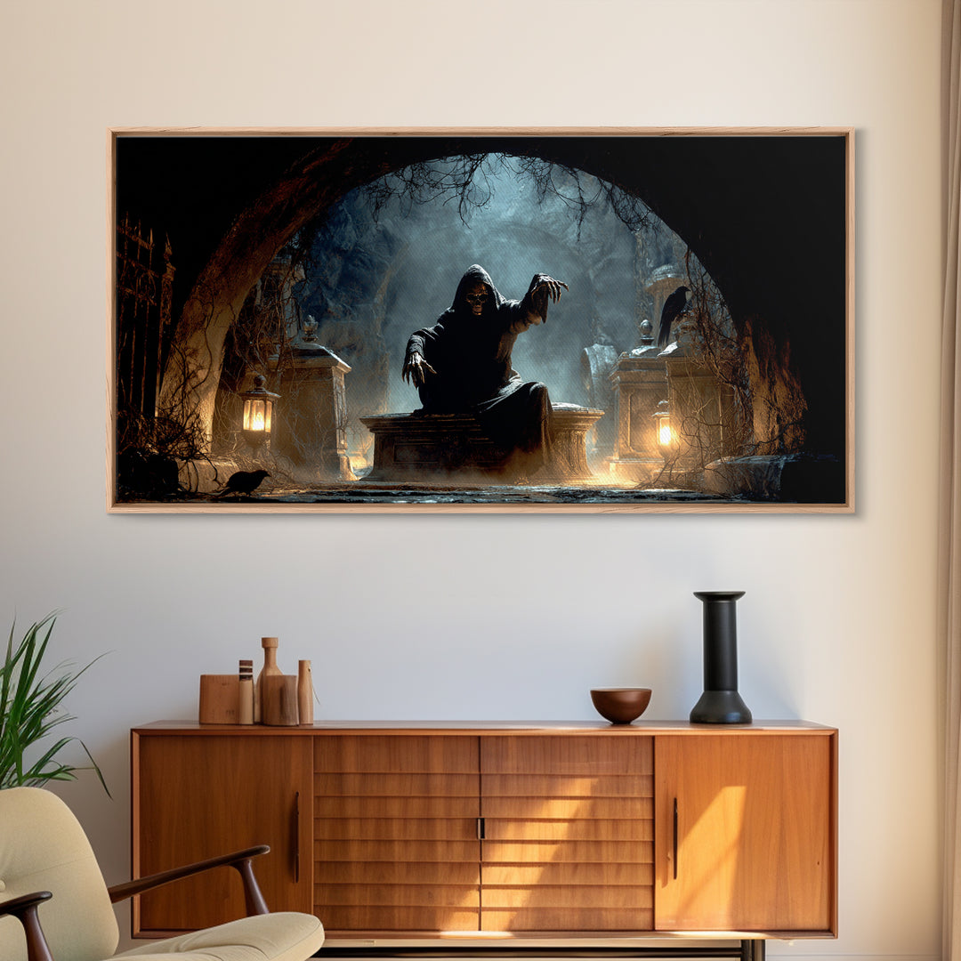 The Forgotten Crypt, Wide Panoramic Art, Gothic Horror Wall Art, Framed Canvas Print, Halloween Wall Decor, Gothic Home Decor