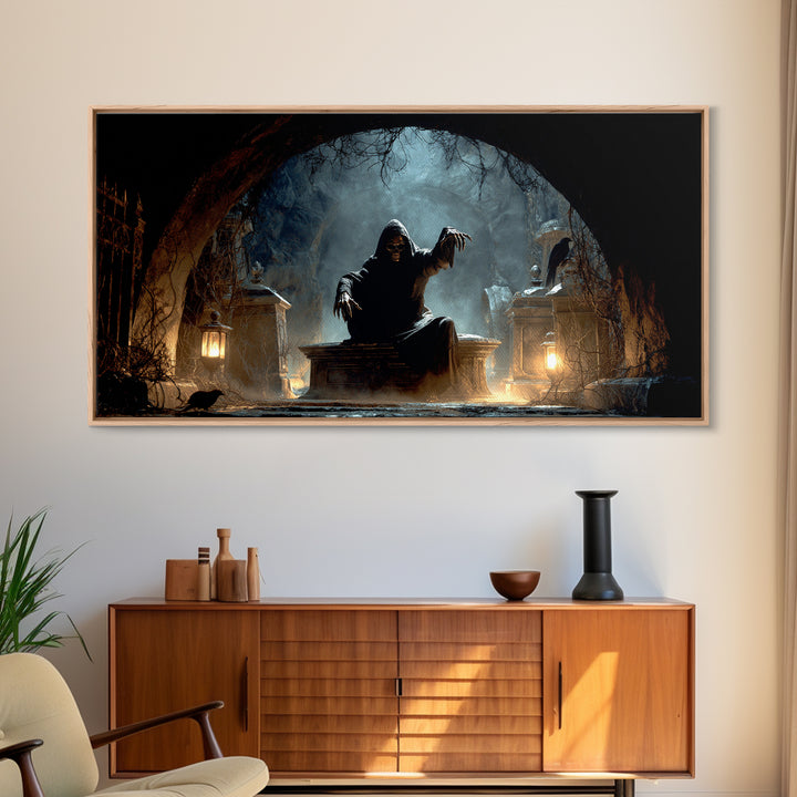 The Forgotten Crypt, Wide Panoramic Art, Gothic Horror Wall Art, Framed Canvas Print, Halloween Wall Decor, Gothic Home Decor