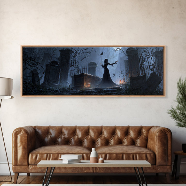 The Forgotten Crypt, Extra Wide Wall Art, Spooky Home Decor, Canvas Print, Halloween Wall Decor, Gothic Home Decor, Macabre Wall Art