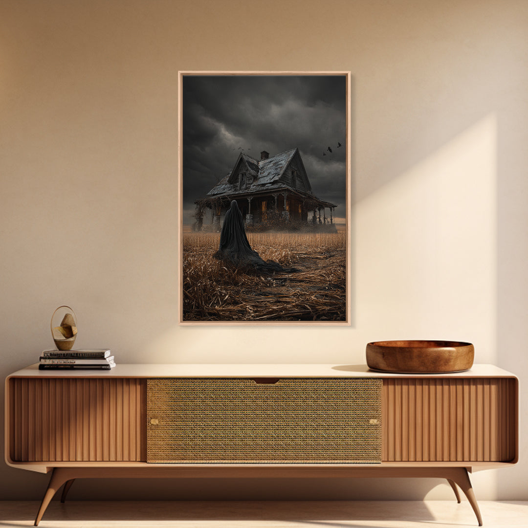 The Possessed Farmhouse, Vertical Wall Art, Haunted Gothic Art, Framed Canvas Print, Halloween Wall Decor, Gothic Home Decor