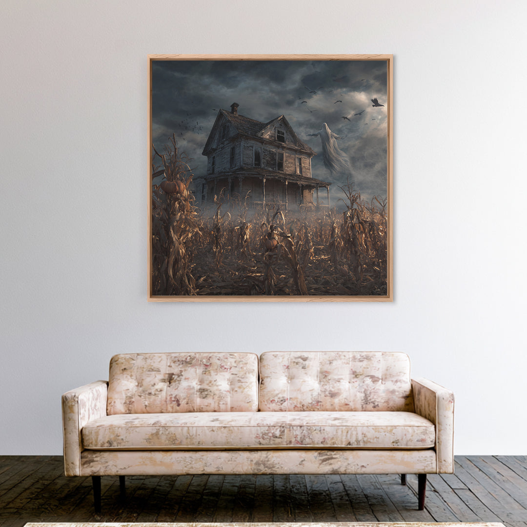 The Possessed Farmhouse, Square Wall Art, Gothic Horror Wall Art, Framed Canvas Print, Halloween Wall Decor, Gothic Home Decor