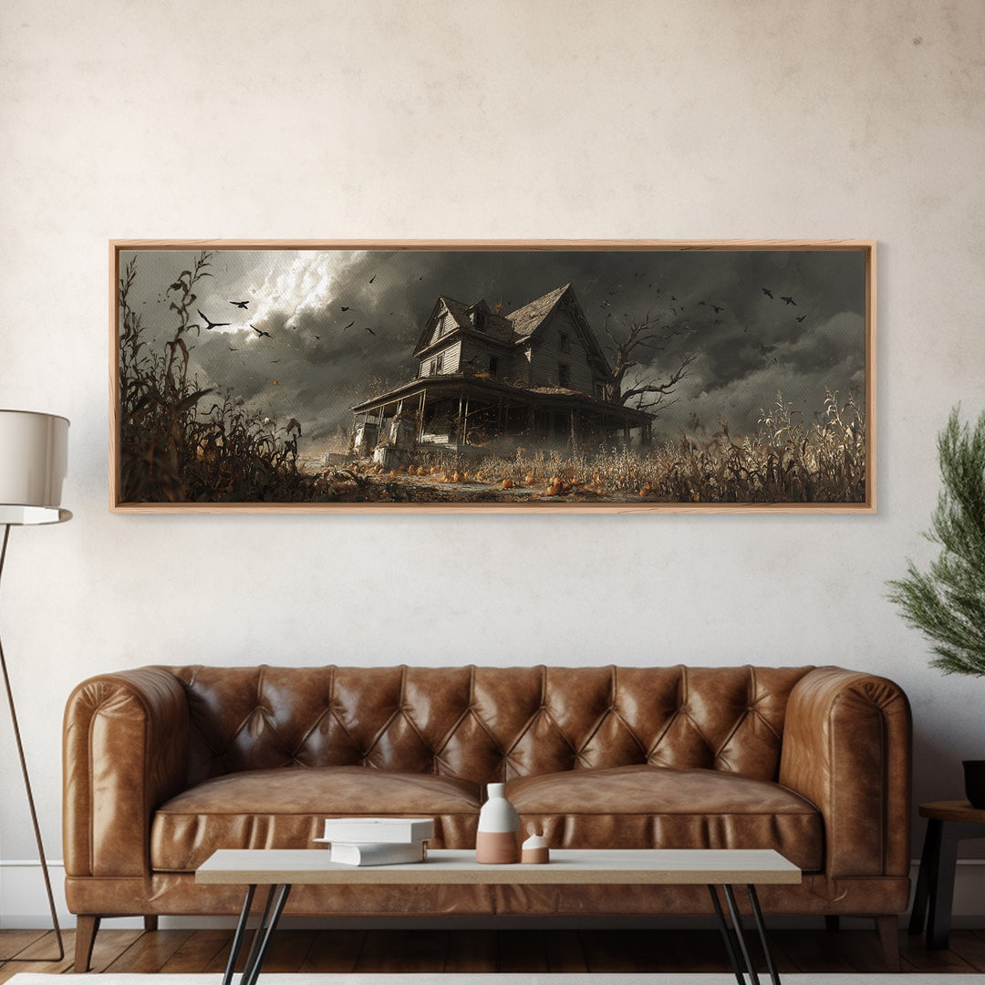The Possessed Farmhouse, Extra Wide Wall Art, Gothic Horror Wall Art, Framed Canvas Print, Halloween Wall Decor, Gothic Home Decor