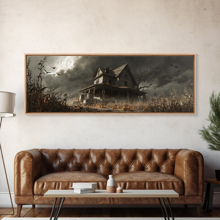 The Possessed Farmhouse, Extra Wide Wall Art, Gothic Horror Wall Art, Framed Canvas Print, Halloween Wall Decor, Gothic Home Decor
