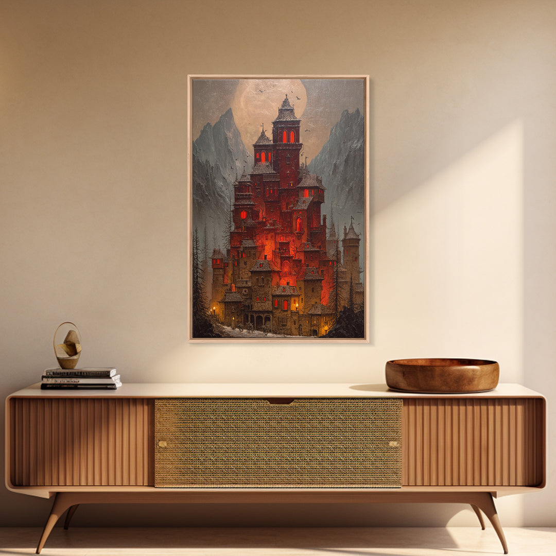 The Vampire Castle, Vertical Wall Art, Dark Fantasy Wall Art, Canvas Print, Halloween Wall Decor, Gothic Home Decor, Dark Fantasy Art