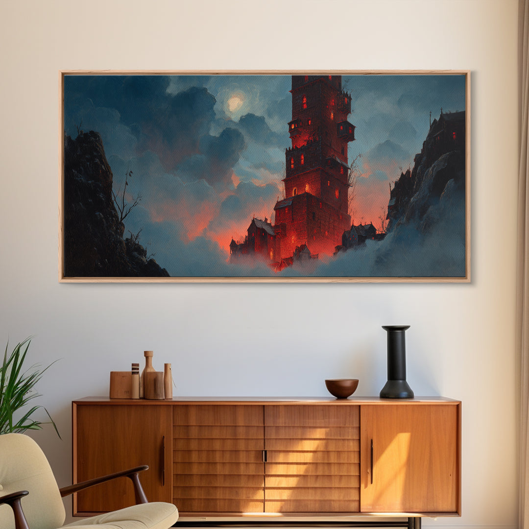 The Vampire Castle, Wide Panoramic Art, Dark Halloween Decor, Canvas Print, Halloween Wall Decor, Gothic Home Decor, Halloween Wall Art