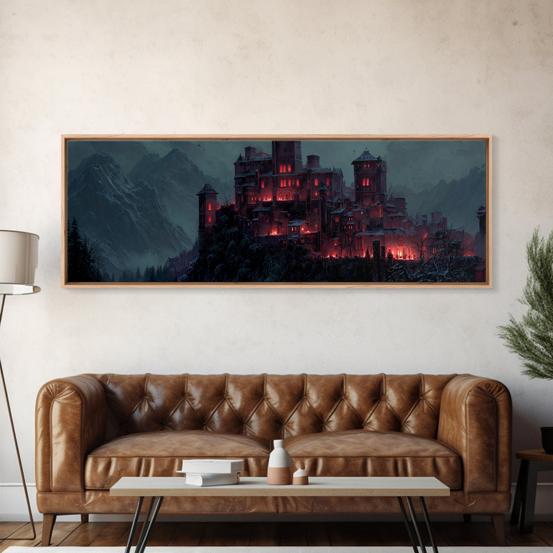 The Vampire Castle, Extra Wide Wall Art, Macabre Wall Art, Framed Canvas Print, Halloween Wall Decor, Gothic Home Decor, Spooky Wall Decor