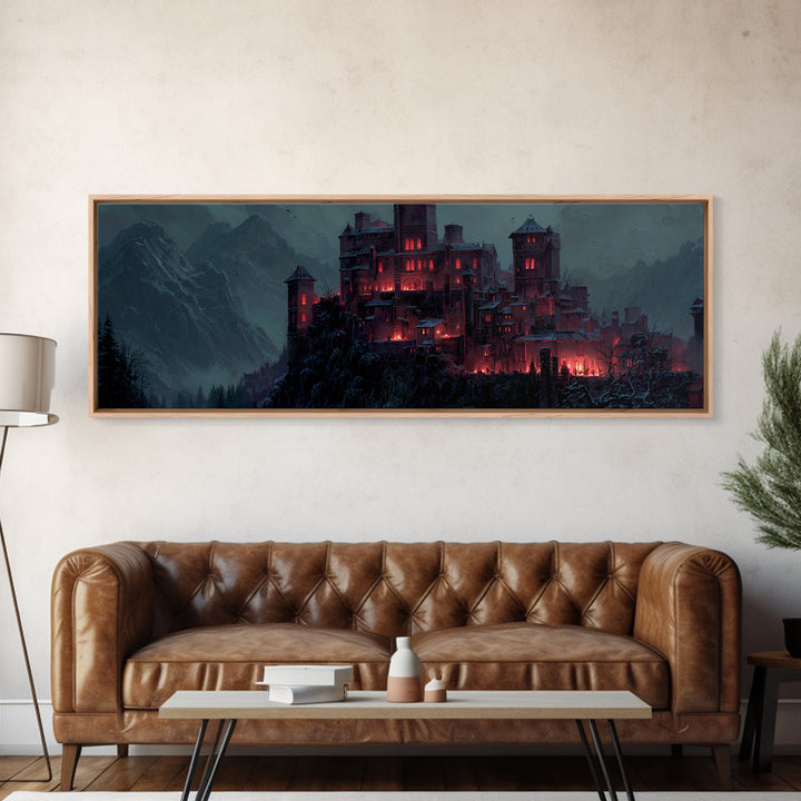 The Vampire Castle, Extra Wide Wall Art, Macabre Wall Art, Framed Canvas Print, Halloween Wall Decor, Gothic Home Decor, Spooky Wall Decor