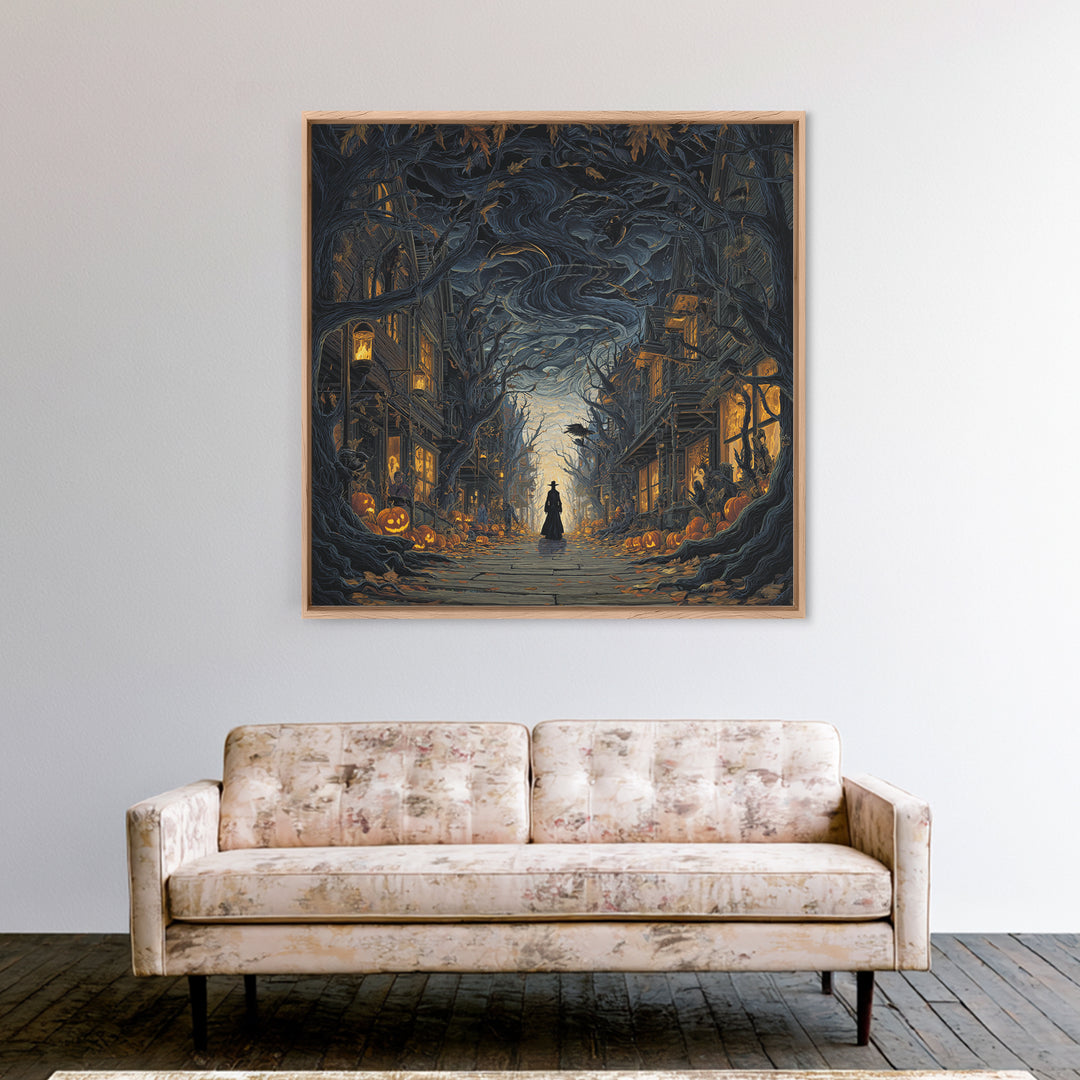 The Ghost Town Main Street, Square Wall Art, Spooky Home Decor, Canvas Print, Halloween Wall Decor, Gothic Home Decor