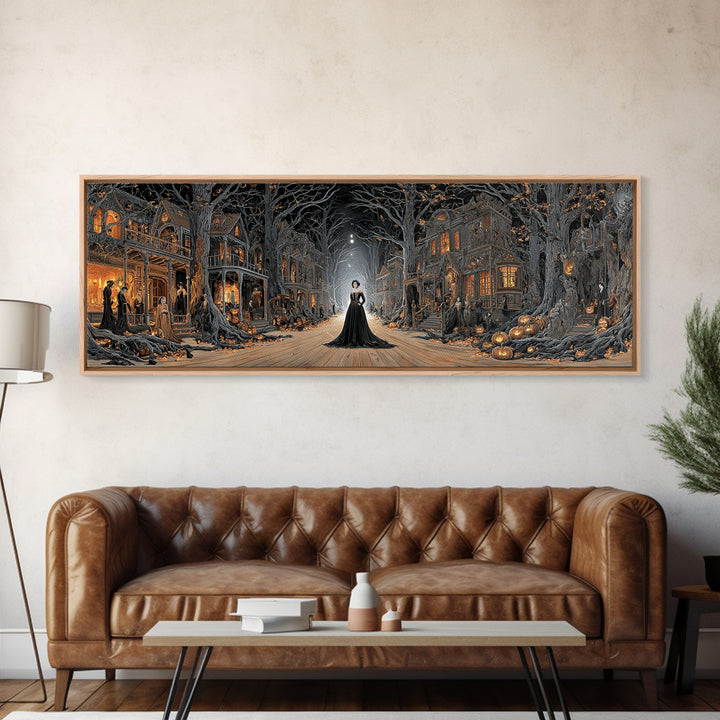 The Ghost Town Main Street, Extra Wide Wall Art, Dark Fantasy Wall Art, Canvas Print, Halloween Wall Decor, Gothic Home Decor