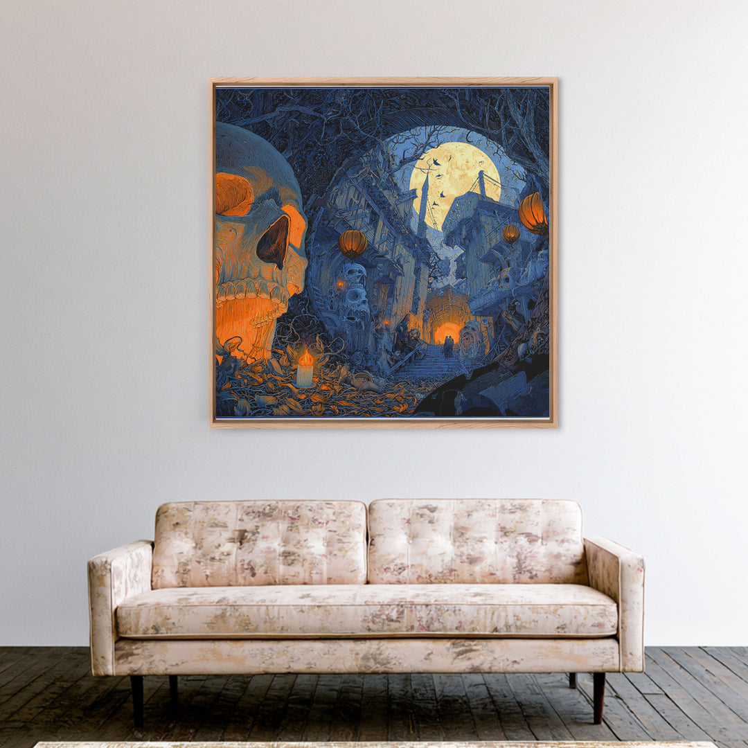 The Endless Catacombs, Square Wall Art, Haunted Gothic Art, Framed Canvas Print, Halloween Wall Decor, Gothic Home Decor, Dark Fantasy Art