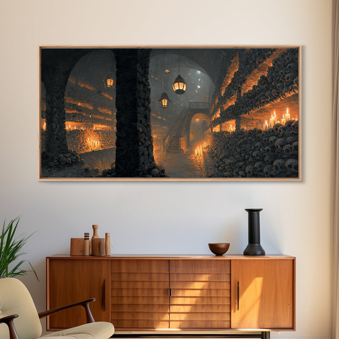 The Endless Catacombs, Wide Panoramic Art, Spooky Home Decor, Canvas Print, Halloween Wall Decor, Gothic Home Decor, Spooky Wall Decor