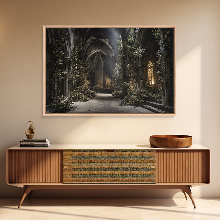 The Overgrown Chapel, Landscape Wall Art, Haunted Gothic Art, Framed Canvas Print, Halloween Wall Decor, Gothic Home Decor