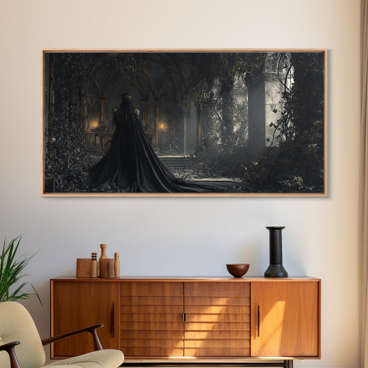 The Overgrown Chapel, Wide Panoramic Art, Macabre Wall Art, Framed Canvas Print, Halloween Wall Decor, Gothic Home Decor, Dark Fantasy Art