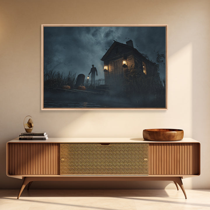 The Foggy Swamp Shack, Landscape Wall Art, Spooky Home Decor, Canvas Print, Halloween Wall Decor, Gothic Home Decor, Horror Wall Art