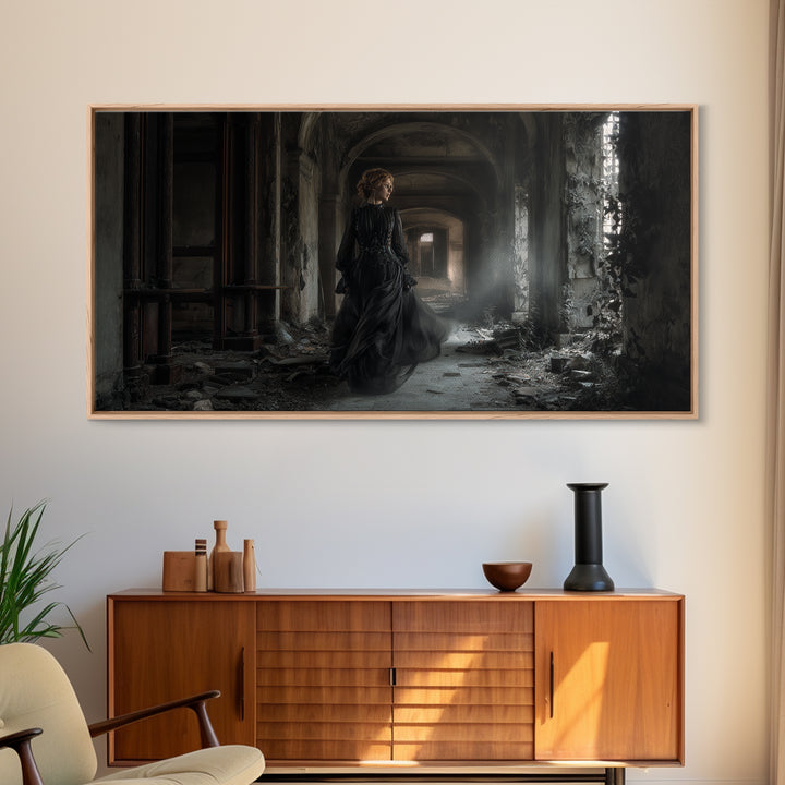 The Derelict Asylum, Wide Panoramic Art, Macabre Wall Art, Framed Canvas Print, Halloween Wall Decor, Gothic Home Decor, Horror Wall Art