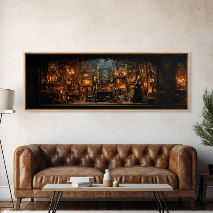 The Midnight Antique Shop, Extra Wide Wall Art, Gothic Horror Wall Art, Framed Canvas Print, Halloween Wall Decor, Gothic Home Decor