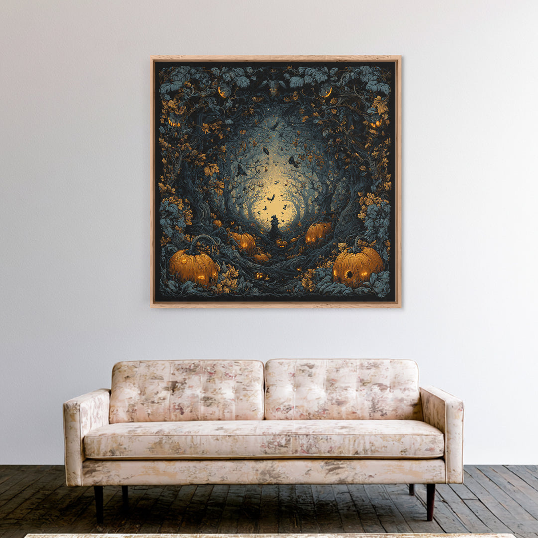 The Pumpkin Patch Maze, Square Wall Art, Dark Halloween Decor, Canvas Print, Halloween Wall Decor, Gothic Home Decor, Collectible Wall Decor